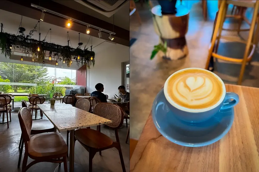 Minimalist cafe interior at Equate Coffee Singapore featuring clean white counters, modern lighting, textured walls, and contemporary specialty coffee bar design