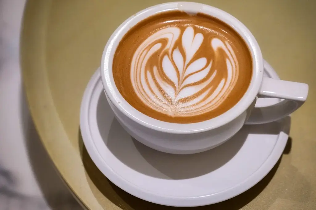 ASK Coffee Roastery Singapore latte with detailed rosetta latte art served in a white cup and saucer